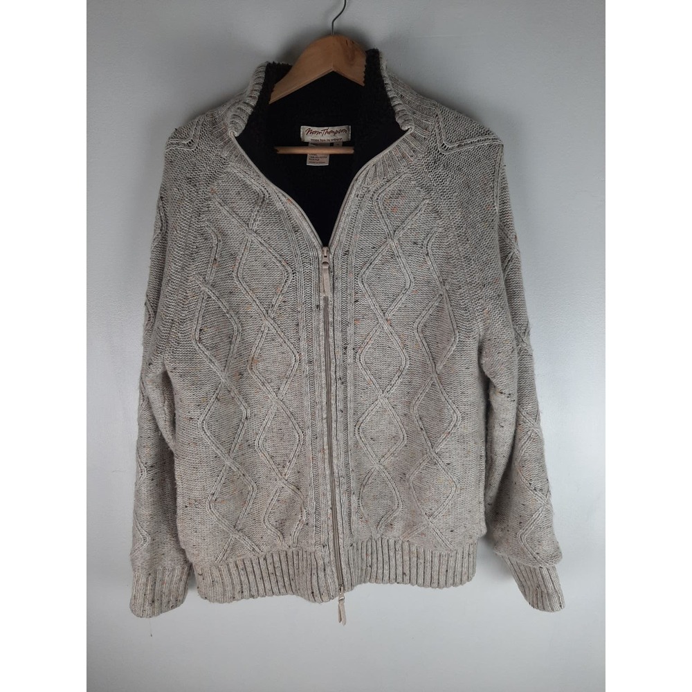 Norm Thompson Men's Cream Cable Knit Wool Blend Sherpa Lined Full Zip Jacket M